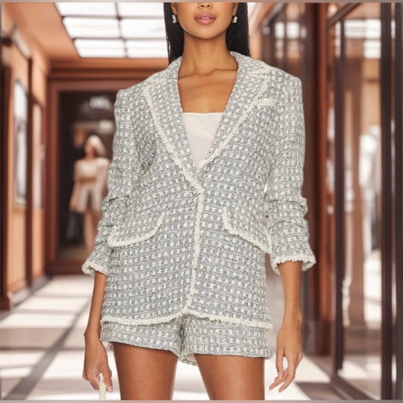 cinq a sept Women's Navy & White Box Tweed Khloe Blazer Size 10 - Picture 1 of 7
